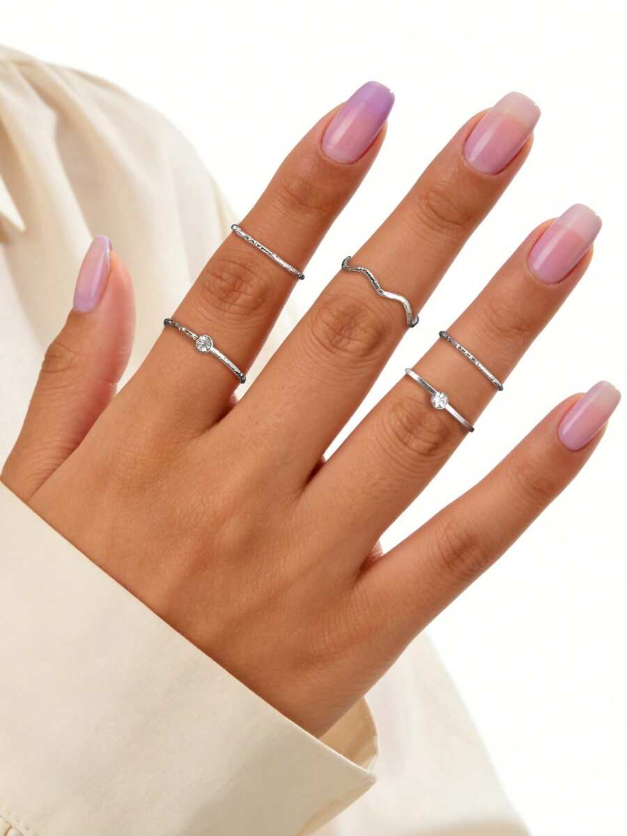 5pcs/set Fashionable Silver Women Ring Set - Silver - View 1