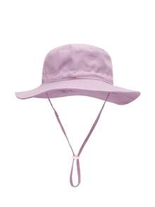 1 Stück Kinder Sonnenhut Einfarbig und Kinnriemen, Sommer Strand Sonnenhut mit breiter Krempe, verstellbar, UV-Schutz Sommerhut für Mädchen - einfarbiger Fischerhut - Übersicht 10