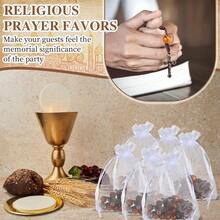 Bán sỉ 30 hạt chuỗi cầu nguyện bằng gỗ dùng trong lễ rửa tội, chuỗi hạt cầu nguyện mini, chuỗi hạt cầu nguyện nhỏ, chuỗi hạt quà tặng tiệc tùng, chuỗi hạt đeo ngón tay kèm 30 túi vải organza trắng, quà tặng lễ Rước lễ lần đầu, quà tặng tiệc rửa tội. - Xem 6