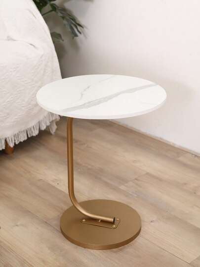 1 pieza Mesa lateral con patrón de mármol redonda, mesa de extremo de sofá minimalista moderna, mesa de café desmontable resistente al agua y a los arañazos para sala de estar, mesita de noche de dormitorio, mini mesa de café