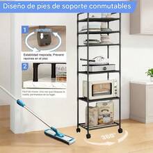 Estantería Organizadora de metal De 5 Niveles Con Ruedas Estante Multiusos Para Cocina Baño Sala Lavandería Balcón Organizador Vertical De Almacenamiento Para Hogar Repisa Negra Con Ruedas Giratorias Para Fácil Movimiento Estante Para Electrodomésticos Utensilios De Cocina Alimentos Productos De Limpieza Plantas Decoración Estantería Moderna Para Aprovechar Espacios Pequeños Organizador De Almacenamiento Vertical Resistente Con Estructura De Metal Con Recubrimiento Anticorrosión Ideal Para Cocina Baño Dormitorio Oficina O Área De Lavado Estante De 5 Repisas Amplias Para Microondas Cafetera Ollas Frascos Despensa Toallas Productos De Higiene Diseño Minimalista Moderno Fácil De Armar Estante Con Ruedas Para Mover Fácilmente Y Optimizar Espacios En El Hogar Organizador Multifuncional Para Casa Departamento Oficina Tienda O Espacios Reducidos Sistema De Almacenamiento Vertical Para Mantener Ordenado El Hogar - Negro - Ver 7