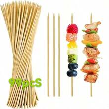 30 piezas de Pinchos de bambú desechables de 11,81 pulgadas de grosor de 3 mm, disponibles en paquetes de 50/100/200 piezas, adecuados para ramos, uso comercial y doméstico, excelentes para asar pollo, salchichas, dulces, frutas y pescado - A - Ver 7