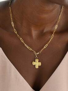 Oversized Gold-Color Cross Necklace, Exaggerated Large 14K Gold Plated Cross Pendant Long Necklace, Minimalist Gold Necklace, Fashionable Chunky Jewelry - Vàng - Xem 2