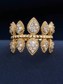 1pc Vintage Palace Style Full Rhinestone Leaf Ring, Luxury Delicate Niche Design, Elegant Lady Style Adjustable Open Ring, Suitable For Daily Wear, Gift, Party - Open Ring - View 4