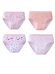 6pcs/Pack Young Girl' Ditsy Floral & Heart Print Comfortable Cotton Briefs, Assorted Styles For Toddlers & Little Children - Pink - View 3