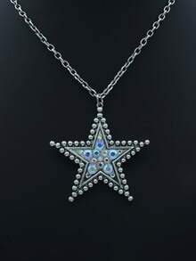 Fashionable Sparkling Star & Turquoise Pendant Necklace, Boho Design For Women - Star - View 2