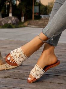 Nuevas sandalias de playa minimalistas, cómodas y ligeras con malla hueca, chanclas planas para mujer - Albaricoque - Ver 4