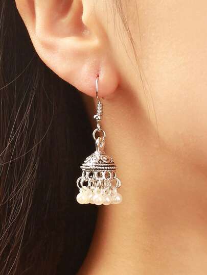 1 Đôi bông tai hình chuông màu bạc cổ điển, thiết kế sáng tạo, đa năng, bông tai bạc đính ngọc trai giả, phù hợp cho phụ nữ đeo hàng ngày, dự tiệc, hẹn hò, lễ hội.