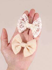 10pcs Beige Fabric Bow Hair Clips, Cute Flower Hair Clips, Retro Butterfly Clips, Everyday & Party Hair Accessories For Girls & Teens - Beige - View 4