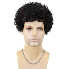 Peluca sintética rizada y corta tipo afro para hombres, fibra resistente al calor, cómoda y transpirable con gorra de malla de rosa, adecuada para uso diario, fiestas, festivales de música, carnavales, Halloween - Multicolor - Ver 11