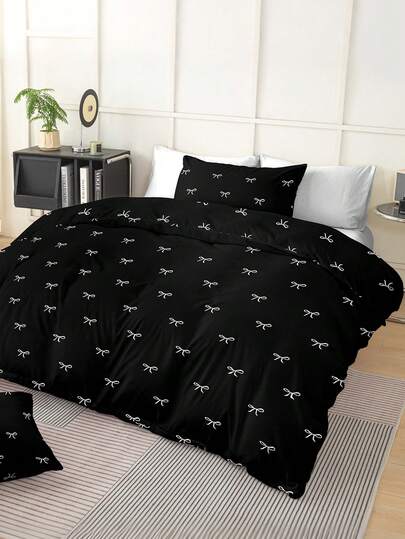 3pcs Kawaii Bow Print Duvet Cover Ultra-Soft Breathable Premium Microfiber Fabric, All-Season Versatile Bedding Machine Washable Fade Resistant Pilling Free Shrink Proof Wrinkle-Resistant, Suitable For Cute, Minimalist, Fresh, Ins-Style And Other Decorative Styles, Easy Care Bedding Set For King/Queen/Full/Twin Size, Perfect For Home Dorm Apartment Guest Room Vacation Rental & Gift-Giving