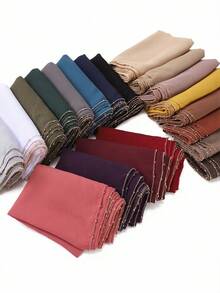 1pc Women's Chiffon Metal Chain Edged Long Scarf Hijab - Multicolor - View 3