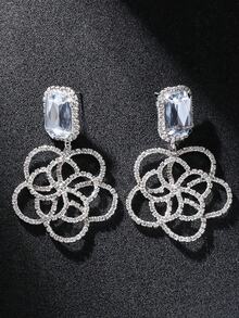 2pcs Rhinestone Hollow Flower Earrings, European And American Fashion Fully Paved Luxury Versatile Earrings For Women, Mother's Day Gift - Silver - View 5