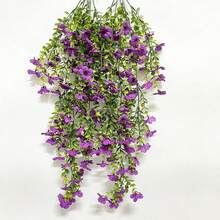 4pcs Artificial Eucalyptus And Violet Hanging Vines, Suitable For Indoor Home Decor, Fences, Wedding Decorations, Artificial Flowers And Plants - Blue - View 10