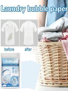 JUE FISH 洗衣泡腾纸，浓缩洗衣片/洗衣块，快速溶于水，强力去污，温和不伤衣物，不变形不褪色 - 粉狀 - 查看 4