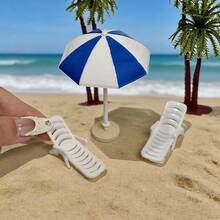 Miniature Umbrella Palm Tree Beach Resort Decor Set | Delicate Summer Beach Theme Accessory Set | Suitable For Doll House DIY Scene Building, Model Scenery, Desktop Micro Landscape Decor And Creative Photography Props - one-size - View 6