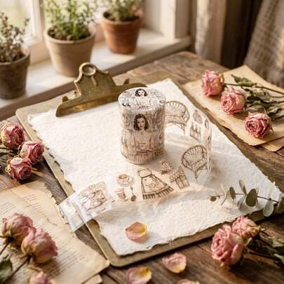 200cm/1Roll Scrapbooking Tape Junk Journal Supplies Vintage Floral Decorative Stickers For Journaling Planner DIY Craft Card Making Scrapbooking Supplies
