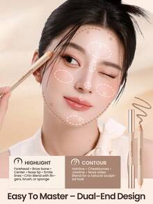 COLORKEY Pena Kontur & Highlighter Dua Ujung, Stik Kontur Hidung 2-in-1, Tekstur Matte Krim, Kilau Alami Tahan Lama Tanpa Rasa Berminyak, Pena Kontur Multifungsi, Menyamarkan Garis Halus, Makeup Merek Ternama - 01 - View 5