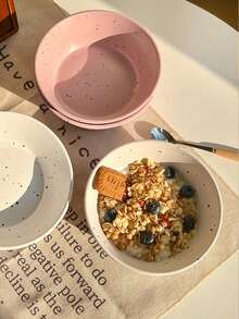 1个圆形米色泼墨设计沙拉碗，泼墨陶瓷汤碗，面碗，沙拉碗，蛋糕盘，西式餐盘，复古餐具，适用于：家庭日常用餐碗，餐厅/咖啡馆甜点碗，礼品场合，学校用品，户外使用 - 彩色 - 查看 3