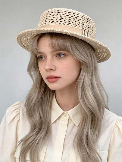 1pc Women's Straw Hat, Polyester Bohemian Style Fashion Outdoor Straw Hat, Suitable For Daily Outdoor Use