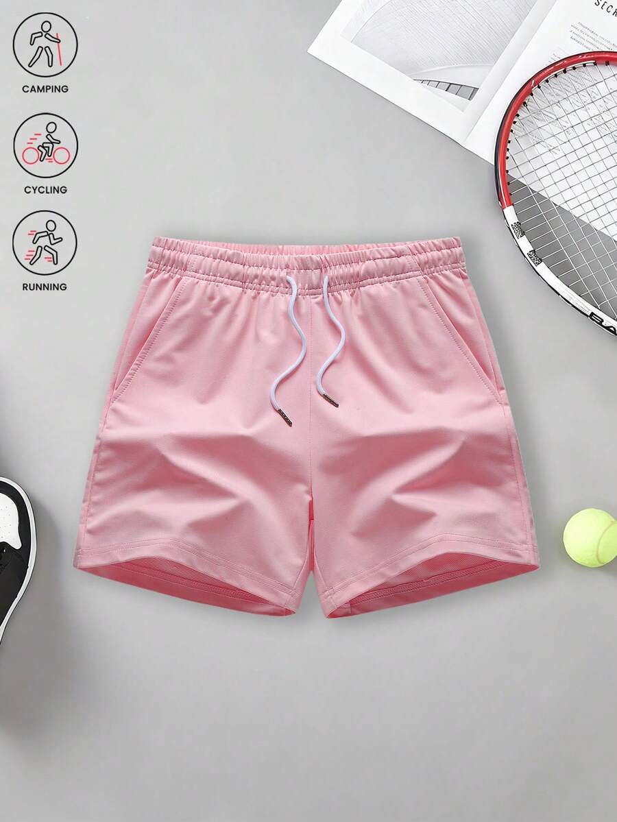 女款素色運動短褲 (1件裝)。面料透氣、柔軟且高彈性,非常適合跑步、健身和休閒穿著。 - 粉色 - 查看 1