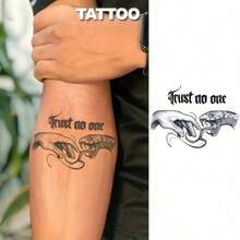 Venomous Snake & I Neck & Hand Temporary Tattoo, Rock & Hip Hop Edgy Style, Herbal, Waterproof, Lasts Up To 15 Days - Black - View 4