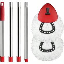 2 Spin Mop Head Replacement, 1 Base, 1 Mop Handle (30-58in) Combo Mops Set Compatible With OCedar EasyWring RinseClean Microfiber Mops (White (1-Tank System)) - White (1-tank System) - View 2