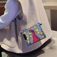 1件装钻石画套装链条包，蝴蝶孔雀系列，PU皮革材质，镶嵌马赛克水晶水钻的肩链包，适合日常通勤、休闲外出，也可作为礼物赠送。 - 查看 16