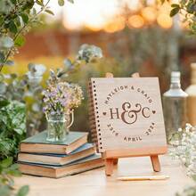 1pc 30/50 Sheets Customized Square Spiral Wooden Wedding Guestbook, Handmade Wooden Photo Album, Party Gift, Wedding Favor - Multicolor 4 - View 3