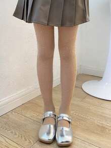 1包儿童夏季薄款裸色渔网连裤袜，柔软透气网眼面料，饰有水钻，适合女孩服装、舞蹈服或日常穿着。 - 彩色 - 查看 3