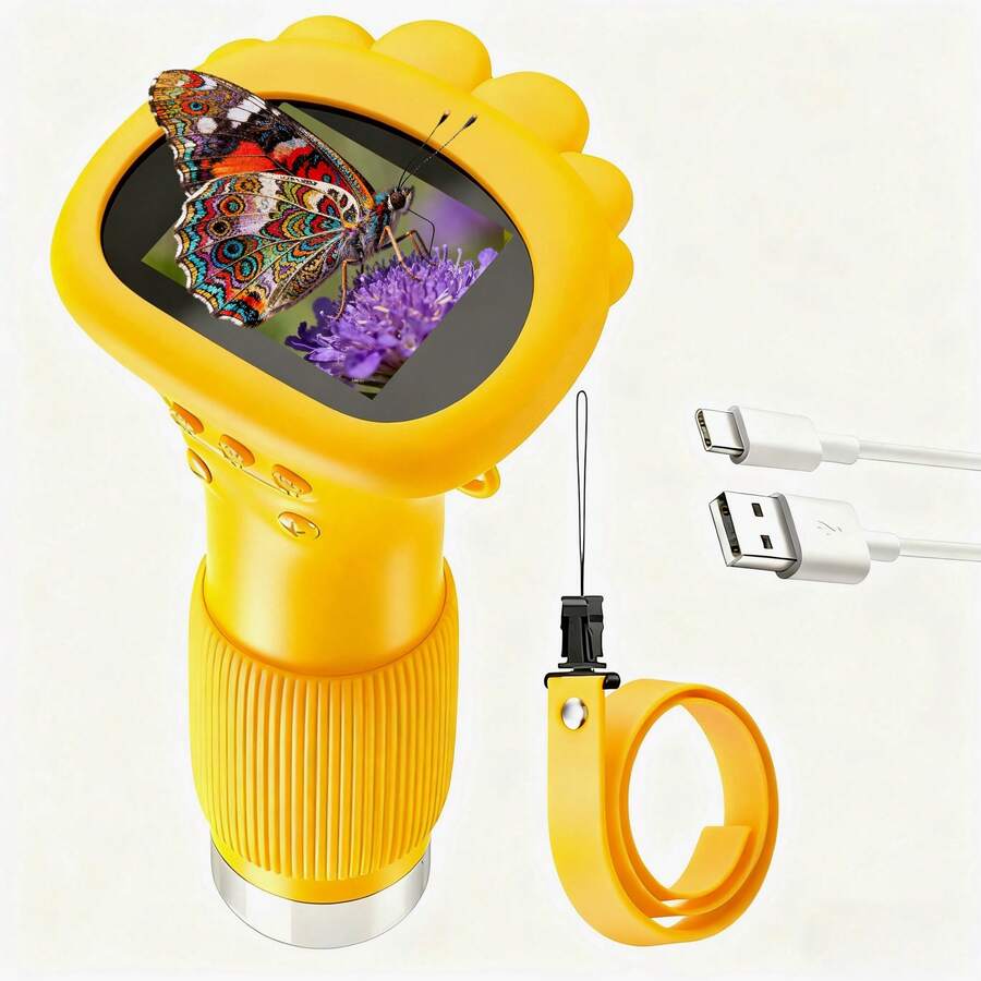 Digital Microscope 1000X Portable Pocket Children Microscope 1080P HD 5.08 Cm IPS Screen USB Microscope For Kids With 8LED Computer Microscope Electronic Biological Suitable For Kids Gifts, Suitable For Christmas Birthday - Orange - View 1