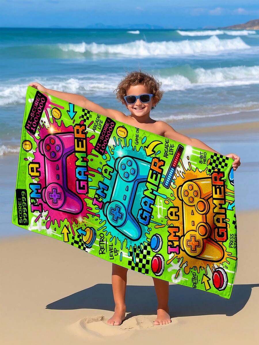 1 buah Handuk Pantai Desain Pengontrol Video Game, Selimut Pantai Besar Super Menyerap, Cocok untuk Perjalanan, Kolam Renang, Menyelam, Berselancar, Yoga, Berkemah, Tersedia dalam Berbagai Ukuran, Aksesoris Pantai - MultiWarna - View 1