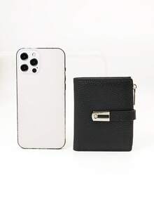 Women's Short Genuine Leather Wallet, Fashionable Snap Closure, Magnetic Open Design, Multi-Function Anti-Theft Bifold Card Holder, Zipper Coin Purse, Exquisite Gift Box Packaging, Great Gift - Black - View 7