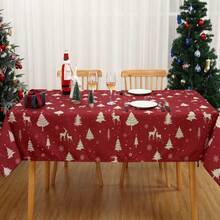 Rectangular Waterproof Christmas Tablecloth - Deer And Tree Design - Durable Polyester - Perfect For Parties, Home And Outdoors - Festive Table Decoration - 60x120/60x102 Inches - Gold 54"*70" - View 6