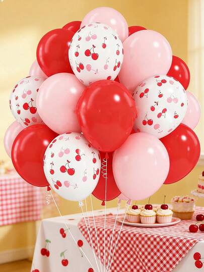 5/19/32pcs Red & Pink Cherry Blossom Printed Latex Balloons, 12 Inch Party Balloons Suitable For Baby Shower, Birthday Party, Cherry Blossom Theme, Bridal Shower Decor