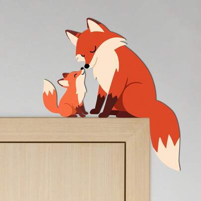 1 Set Wooden Fox Door Topper Decor, Cute Fox Shaped Wooden Door Corner Decoration, Fox Art Decor Symbol, Creative Wooden Wall Decor, Suitable For Home Bedroom/Living Room/Bathroom/Kitchen Door Decoration