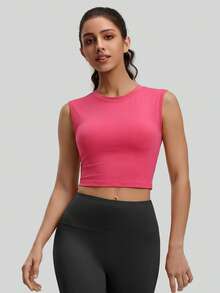 NcmRyu 1pc Women Crew Neck Criss-Cross Back Elastic Sports Tank Top - Hot Pink - View 7