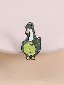 鸭子穿着霸王龙睡衣珐琅胸针，趣味对比可爱设计，鸭头脖子小眼睛恐龙身体 - 墨綠色 - 查看 1