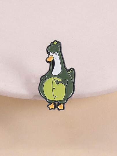 Duck Wearing Tyrannosaurus Sleepwear Enamel Pin, Funny Contrast Cute Design, Duck Head Neck Small Eyes Dinosaur Body