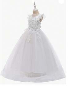 Vintage Lace Party Dress For Girls - Boho Style Maxi Gown For Pageant, Wedding & Celebration - 白色 - 查看 3