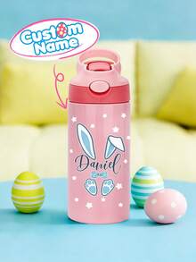 1pc 12oz/350ml Customizable Name Easter Stainless Steel Insulated Water Bottle, With Silicone Straw Leak-Proof Lid, Double-Wall Vacuum Insulation, Cute Easter Bunny Spring Drinking Bottle, Suitable For School, Travel, Sports, Hydration, Birthday Gift, Holiday Gift, Boys & Girls Customized Name Water Bottle - Easter Style 1 - View 7