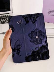 1pc Starry Night Purple Butterfly Painted Tablet Case, Compatible With IPad Mini4/Mini5/Mini6/Mini7/Air/Air2/9.7/10.2/10.5/Air4/Air5/10.9/Pro 11-Inch/10th Gen/ Air 11-In.(M2)-2024/ Pro11-In.(M4)-2024/Air 11-Inch (M3) 2025/ (A16) 11 Inch 11th Generation 2025, Galaxy Tab A8 10.5 Inch 2022. Includes Pencil Slot, Tri-Fold Stand, TPU Soft Edge Protection, Magnetic Sleep/Wake, Leisure/Fun/Healing/Personalized/Unique Tablet Folio Case - Multicolor - View 3