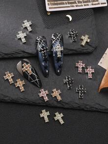 20pcs Luxury Rhinestone Cross Nail Jewelry, Y2K Metallic Punk Glitter Cross Nail Art Decor, Multi-Color High-End DIY Fake Nail Accessories Nails - Multicolor - View 5