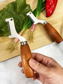 1/2 piezas Picador de cebolla con mango de madera, herramienta de cocina eficiente y uniforme, picador manual de cebolleta/ajo, rebanador de verduras, accesorio práctico para el hogar y el restaurante - Multicolor - Ver 12