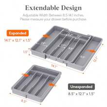 Silverware Drawer Organizer Expandable Utensil Tray For Kitchen  Flatware And Cutlery Holder Adjustable Plastic Storage For Spoons Forks Knives 8.5-14 X 12" Gray - 灰色的 - 查看 2