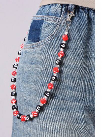 1条彩色水钻珠链，独特的牛仔裤链，骰子和8个装饰腰链，男士款，适合日常佩戴