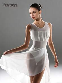 DonsGirl 1 chiếc đầm nữ lãng mạn thanh lịch - Trang phục múa ba lê hiện đại/cổ điển, trang phục biểu diễn sân khấu, ren xếp tầng và chân váy lưới co giãn cao cấp, màu trắng mùa xuân - trắng - Xem 4