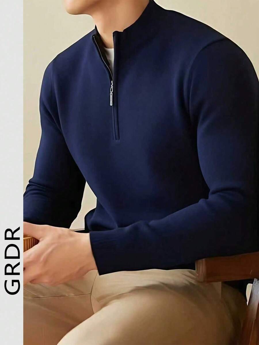 GRDR Men's Casual Long Sleeve Half Zip Knit Sweater, Versatile For Daily Wear