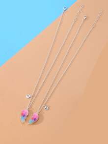 2pcs/Set Cute & Fashionable "Best Friends" Zinc Alloy Glitter Heart Necklace, Suitable For Daily Wear And Festivals - Multicolor - View 4