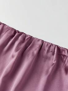 Women's Long Skirt Satin Lace Patchwork Design Stylish Solid Color High Waisted Skirt for Summer - Morado - Ver 7